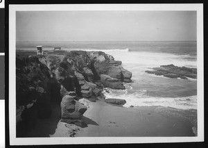 Rocky cliffs in a La Jolla beach scene, ca.1910