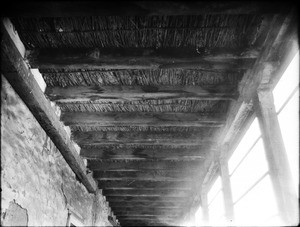 Detail of ceiling in corridor or side room at Mission San Jose, 1906