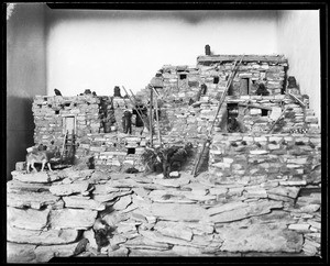 Adobe brick wall, showing small donkey to the right