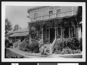 Antonia Orena and two of her grandchildren in front of their home in Santa Barbara, ca.1900