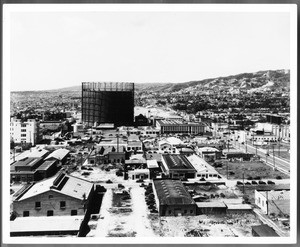 View of Hollywood looking west from Santa Monica Boulevard and Highland (Mansfield?) Avenue