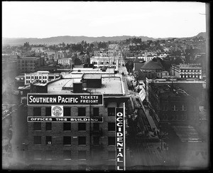 Birdseye view of Los Angeles, looking west on Sixth Street from the Pacific Electric Building, January 1, 1907