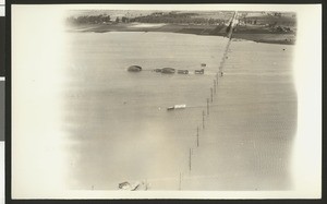 Aerial view of flooding of the Dycer Airport, ca.1930