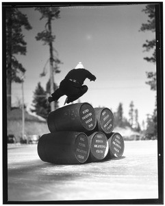 Ice skate jumping at Big Pines Recreation Camp, 1929