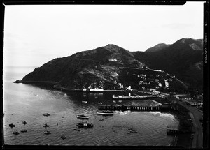 Shore of Catalina Island, showing anchored boats, 1927