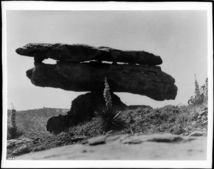 View of Balance Rock on the Crosselle Ranch in Folsome, New Mexico, ca.1900/1940