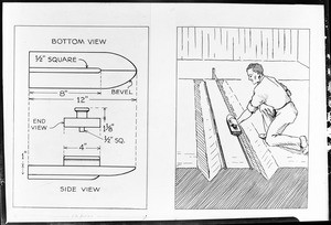 Two line drawings depicting the design and use of planing tool, 1933