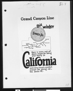 Santa Fe Railway advertisement, showing a map of the Grand Canyon Line route, 1924