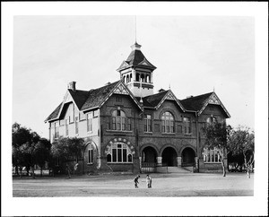 Exterior view of the Corona Grammar School, ca.1900