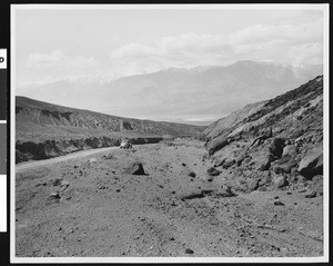 Volcano Canyon showing Paramount Range in the distance, Death Valley, ca.1900-1950