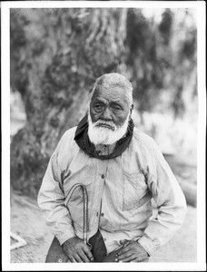 Portrait of Jose Pedro Losero holding a cane, Soboba Indian, California, ca.1894