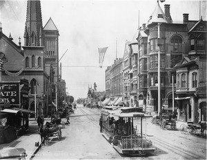 Broadway looking south from Second Street showing a cable car, Los Angeles, ca.1893-1895