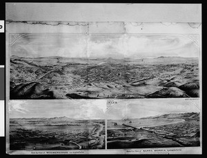 Collection of panoramic lithographs depicting Los Angeles, Wilmington and Santa Monica, ca.1877