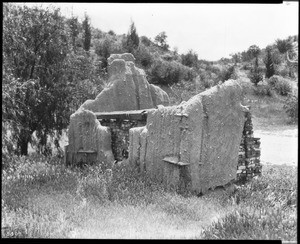 Ruins of adobe owned by Mark Well (a jeweler in Los Angeles), Mint Canyon, California, ca.1930