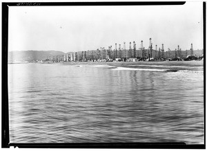 View of oil derricks on Venice Beach