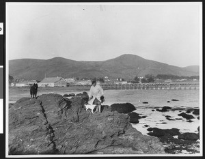 Women with two dogs at Cayucos, August 1938