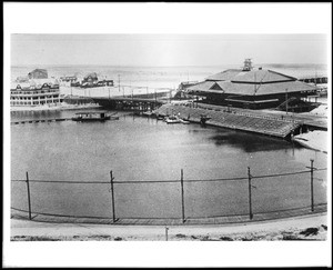 View of the Playa Del Rey Pavilion and Del Rey Hotel from the lagoon, ca.1902