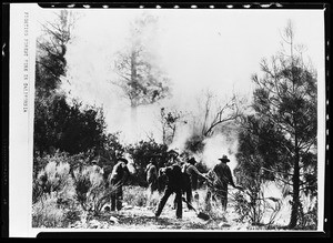 Men fighting a forest fire in California