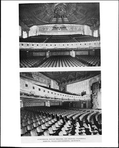 Two views of the upper and lower seating sections of the Mayan Theater, ca.1925