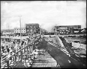 Pine Avenue from the foot of the pier in Long Beach, California, ca.1910