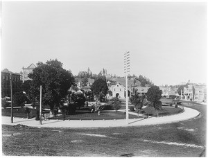 Mission Church and Plaza from the south, Los Angeles, ca.1890