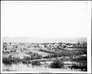 The "earliest known general view of Pueblo Ex- Mission San Juan Capistrano", from the hills west of Rio Trabuco, Orange County, ca.1887