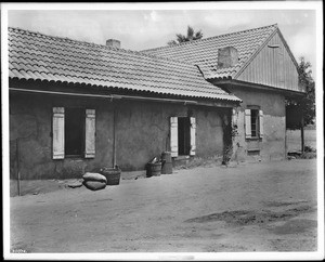 Exterior view of the Gilmore Adobe on Rancho La Brea