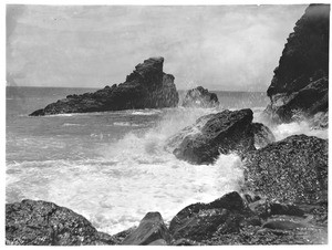 Surf crashing against Seal Rock on the south end of Santa Catalina Island