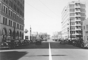 View of Wilshire Boulevard west from Bonnie Brae Street after widening, December 3, 1934