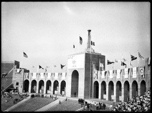 Los Angeles Memorial Coliseum during the four by one hundred relay at the Olympics, 1932