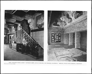 View of the balcony foyer and the exterior lobby of the Mayan Theater, ca.1925