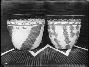 Two Indian baskets on display, ca.1900