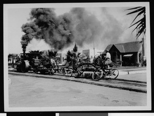 Street construction using steam-powered machinery