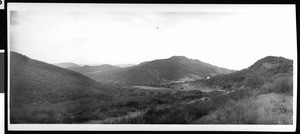 View of tents in the tall hills behind East Whittier, ca.1914