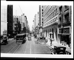 View of Spring Street (700 block) looking north from between 8th Street and 9th Street, Los Angeles, ca.1924
