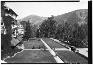 Group of people entering the Arrowhead Springs Hotel, near San Bernardino, ca.1925