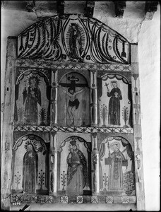 Figures on the side altar at Mission Santa Cruz, New Mexico, ca.1905