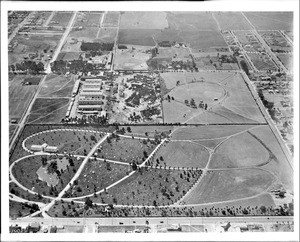 Aerial view of Hollywood Memorial Park Cemetery and the Brunton Studios, ca.1922-1924