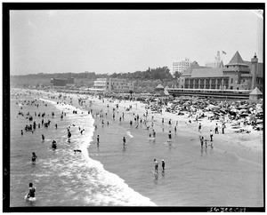 Crowded beach scene in Santa Monica