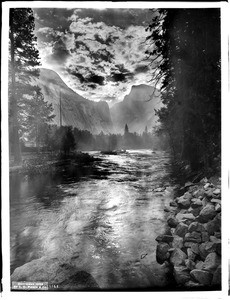 Moonlight on the Merced River in Yosemite National Park, California, ca.1900-1902