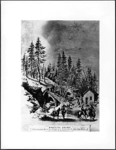 Drawing by Vischer of the Brockliss Bridge, near Placerville, 1860-1865