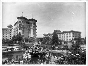 Hotel Green, Pasadena, from the south as seen from a nearby park, ca.1905