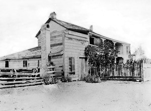 Exterior view of Juan Crisostomo Vejar Stage Station on Ventura road, ca.1886