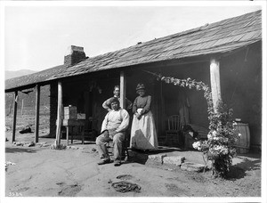 Coahuilla Indian family in front of their house, Pala, California, ca.1905