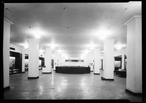 Basement of the Chamber of Commerce, showing the exhibit hall from the center, 1936