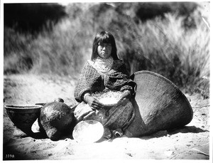 Havasupai Indian woman basket maker at work, ca.1900