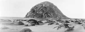 View of Morro Rock at the entrance to the harbor in San Luis Obispo County, 1895-1905