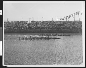 View of an Olympic rowing competition in Long Beach, 1932