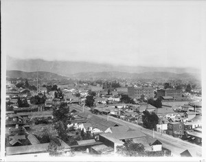 Birdseye view of Sonora Town on North Broadway Street from Fort Moore Hill, Los Angeles, ca.1898