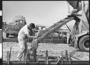 Pouring of foundation for housing tracts, 1958